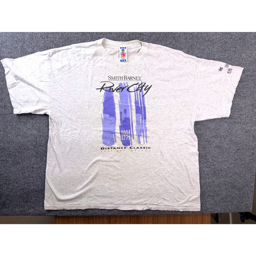 Vintage Adidas T Shirt XL Gray 1994 River City Running Graphic Tee 90s USA Made